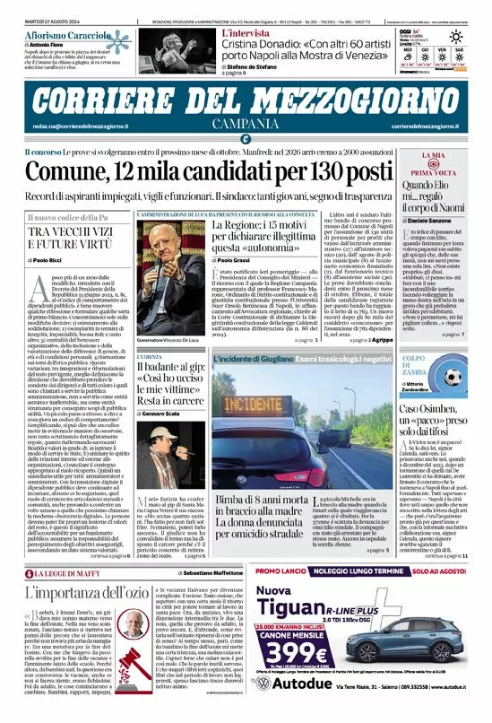 Prima-pagina-corriere del mezzogiorno-del-2024-08-27